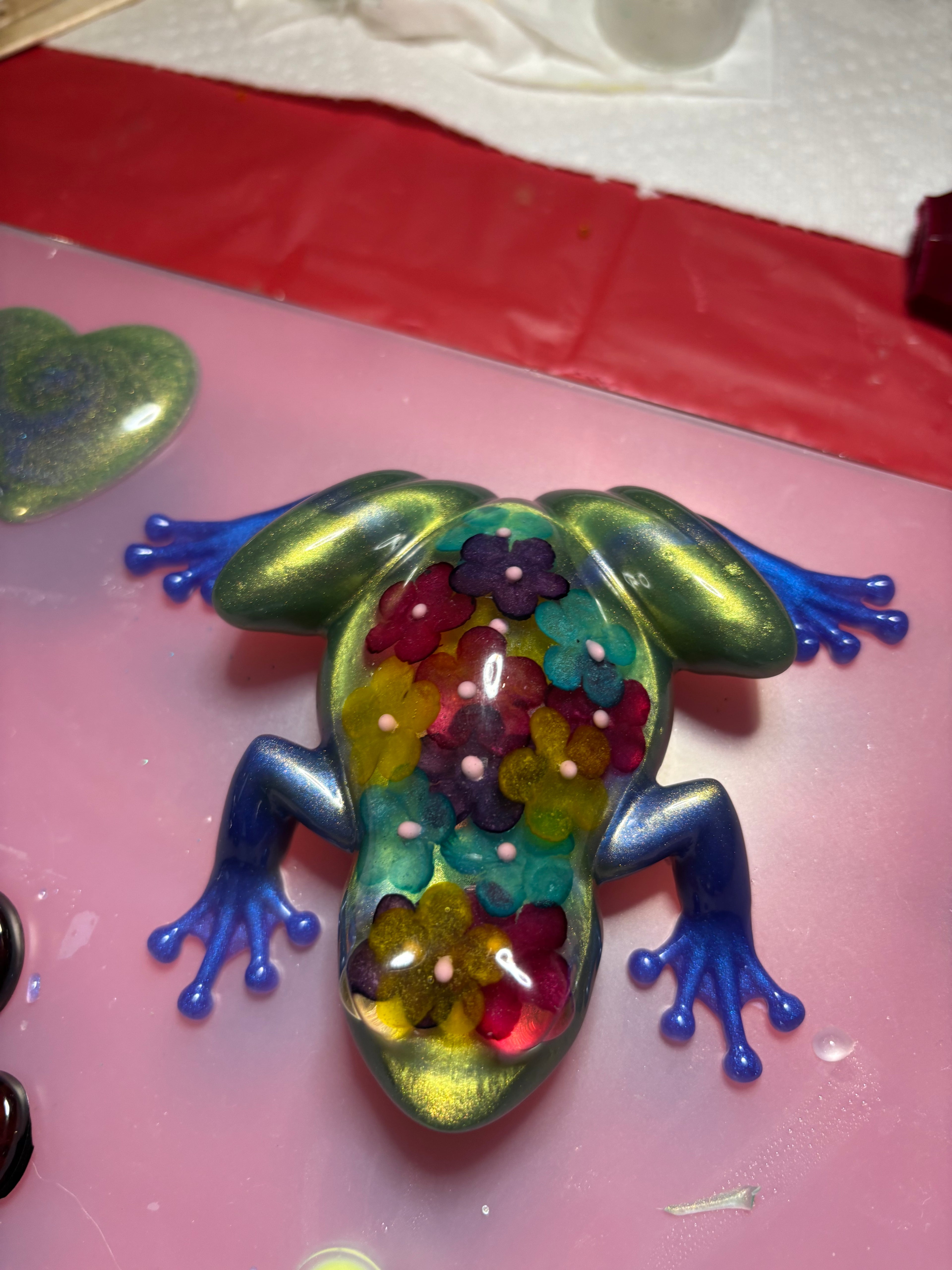 Resin Frog with Multicolored flowers