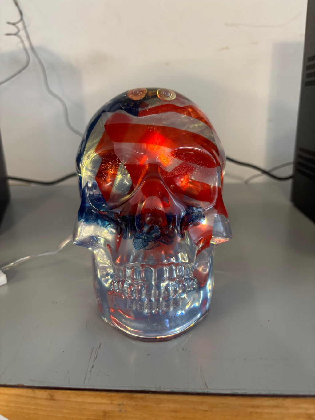 Patriotic Resin Skull with Lights