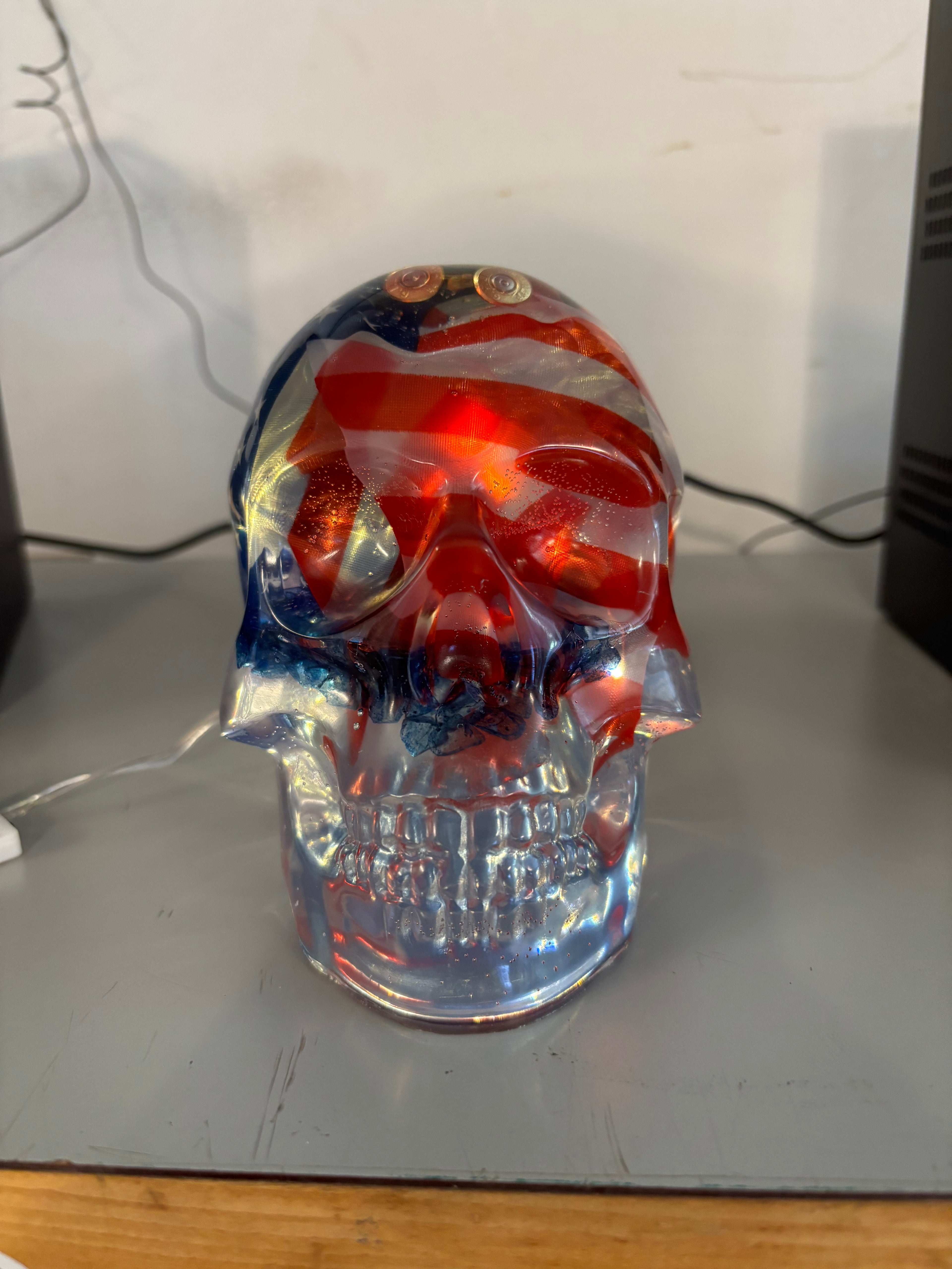 Patriotic Resin Skull with Lights